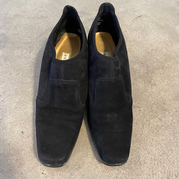 Ana Marino black Suede leather bootie shoe squared toe block heel womens size 7 - Picture 3 of 10